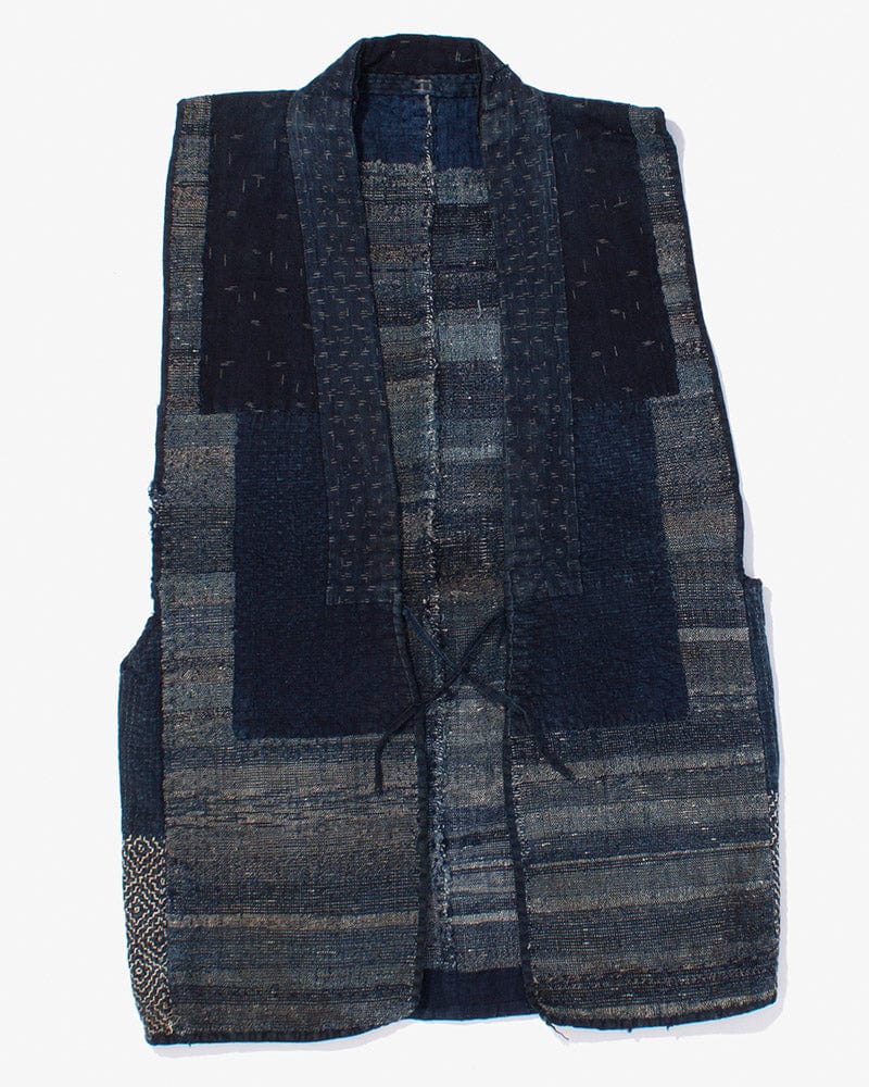 Vintage Noragi Vest, Reversible Boro, Indigo Sakiori and Kogin Sashiko Vest