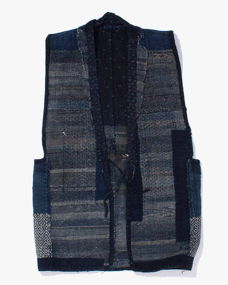 Vintage Noragi Vest, Reversible Boro, Indigo Sakiori and Kogin Sashiko Vest