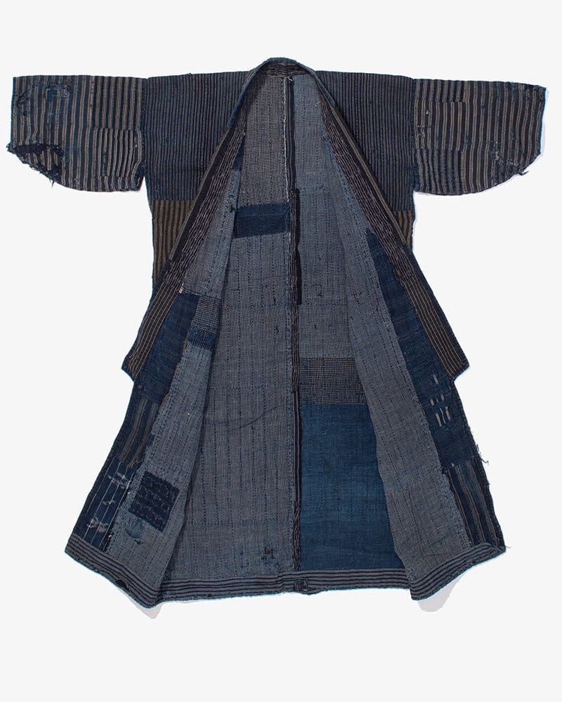 Vintage Noragi Jacket, Reversible Boro, Fully Sashiko Stiched, Patched Shima