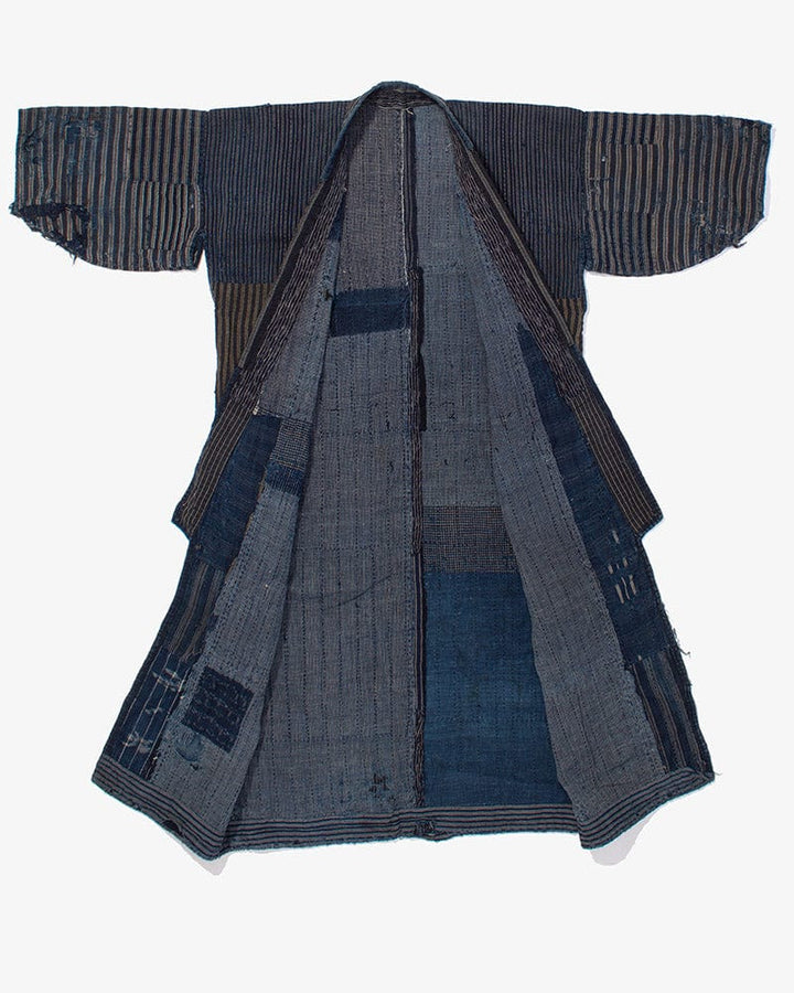 Vintage Noragi Jacket, Reversible Boro, Fully Sashiko Stiched, Patched Shima