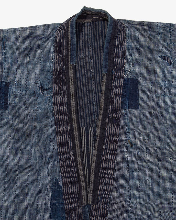 Vintage Noragi Jacket, Reversible Boro, Fully Sashiko Stiched, Patched Shima