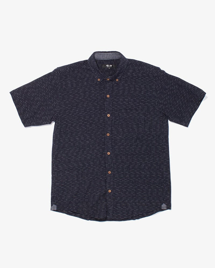 ToK Shirt, Short Sleeve Button-Up, Chijimi, Indigo Grid