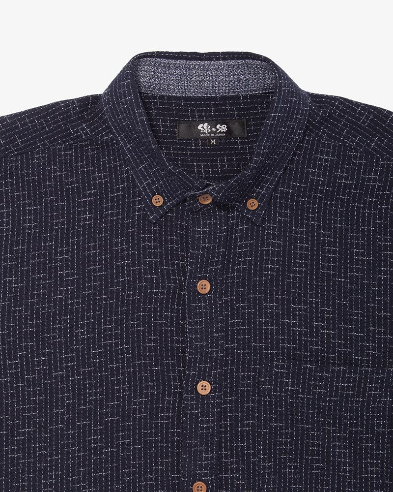 ToK Shirt, Short Sleeve Button-Up, Chijimi, Indigo Grid