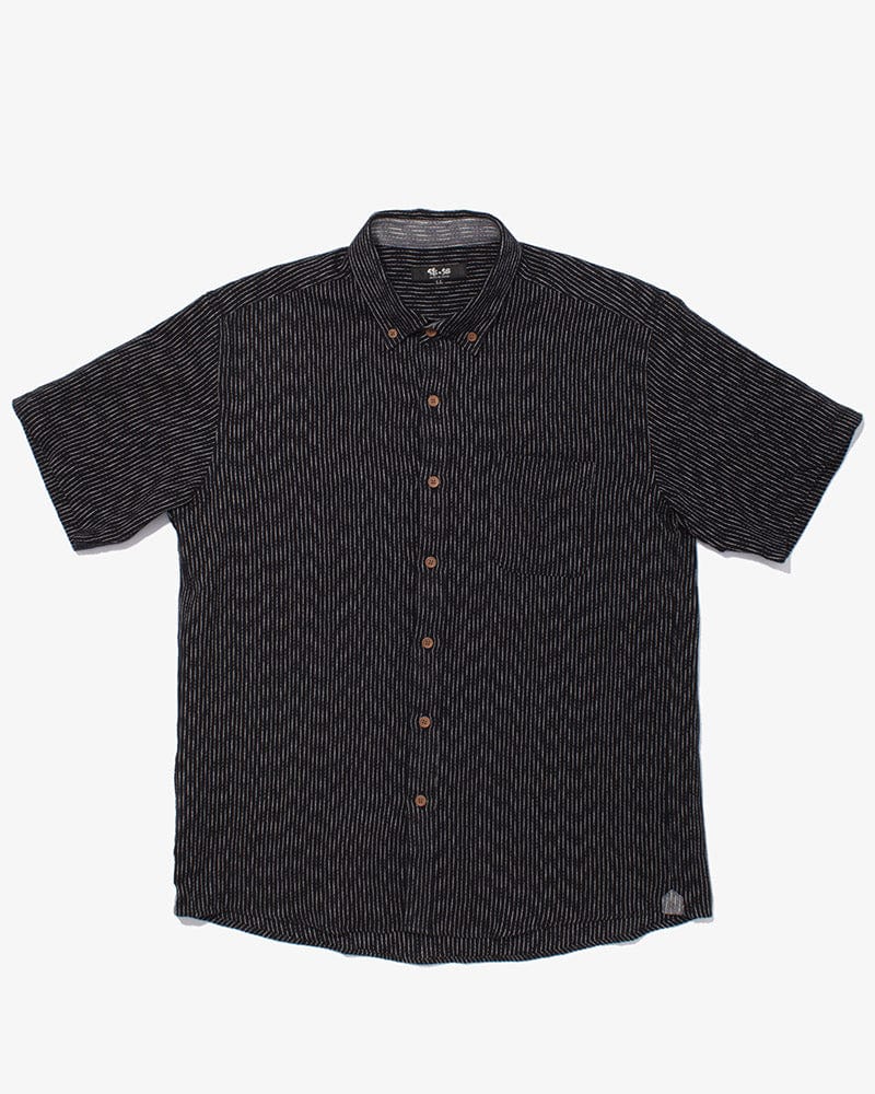 ToK Shirt, Short Sleeve Button-Up, Chijimi, Black Faded Shima