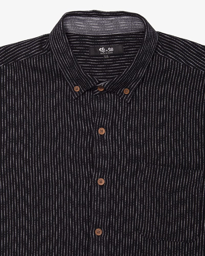ToK Shirt, Short Sleeve Button-Up, Chijimi, Black Faded Shima