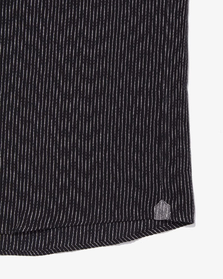 ToK Shirt, Short Sleeve Button-Up, Chijimi, Black Faded Shima