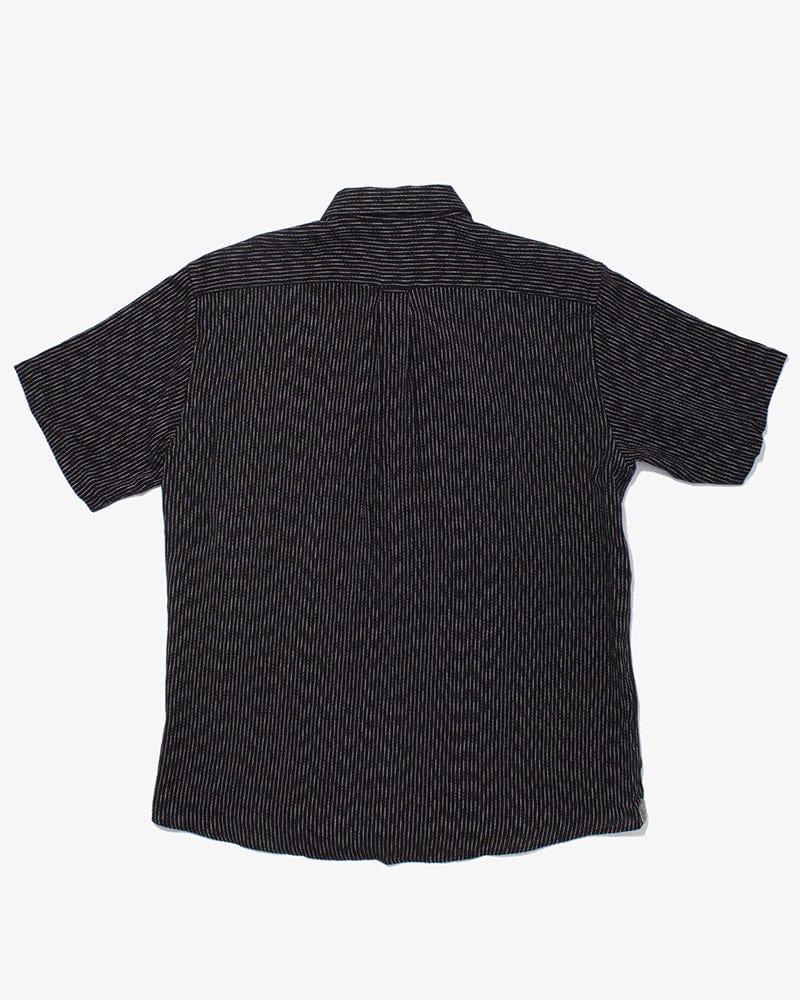 ToK Shirt, Short Sleeve Button-Up, Chijimi, Black Faded Shima