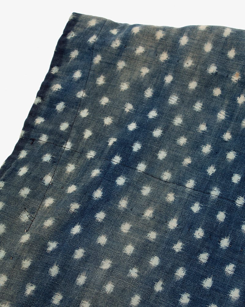 Vintage Noragi Vest, Reversible Boro, Buttoned Chest, Washed Indigo and White Kasuri Dots, Brown Shima