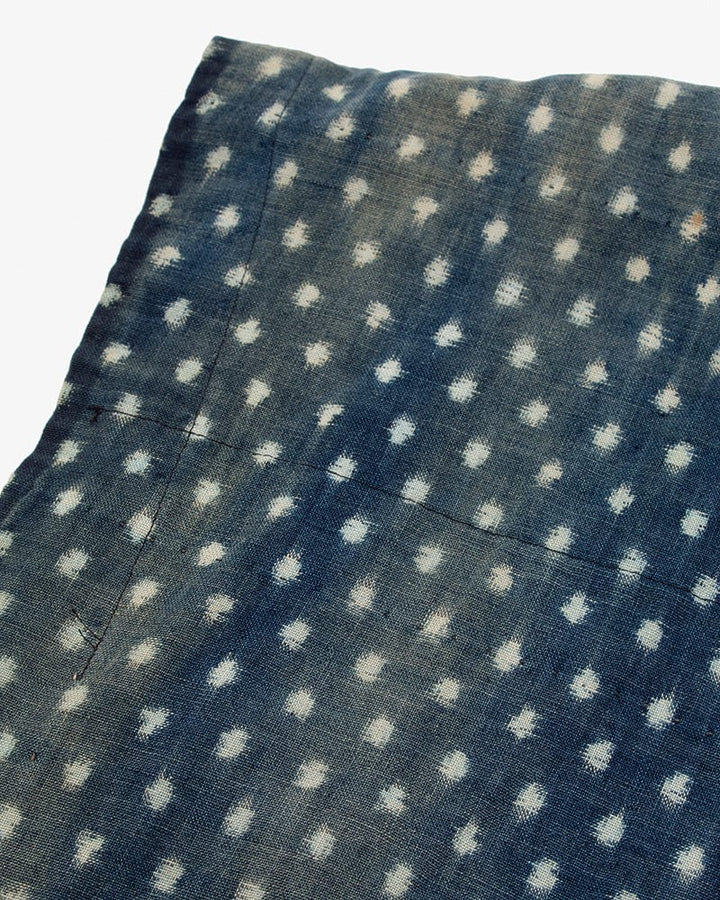 Vintage Noragi Vest, Reversible Boro, Buttoned Chest, Washed Indigo and White Kasuri Dots, Brown Shima
