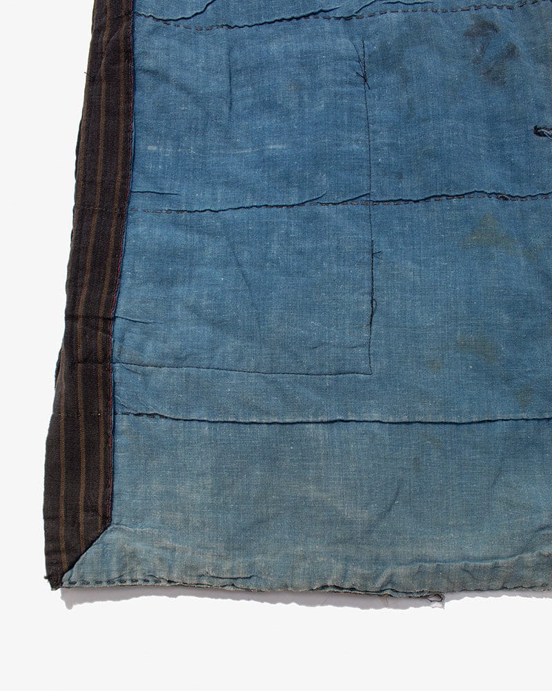 Vintage Noragi Vest, Reversible Boro, Buttoned Chest, Washed Indigo and White Kasuri Dots, Brown Shima