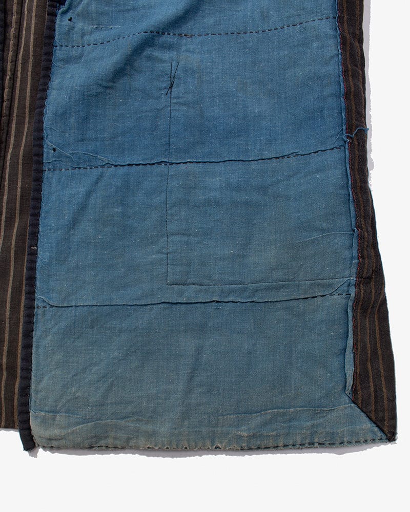 Vintage Noragi Vest, Reversible Boro, Buttoned Chest, Washed Indigo and White Kasuri Dots, Brown Shima