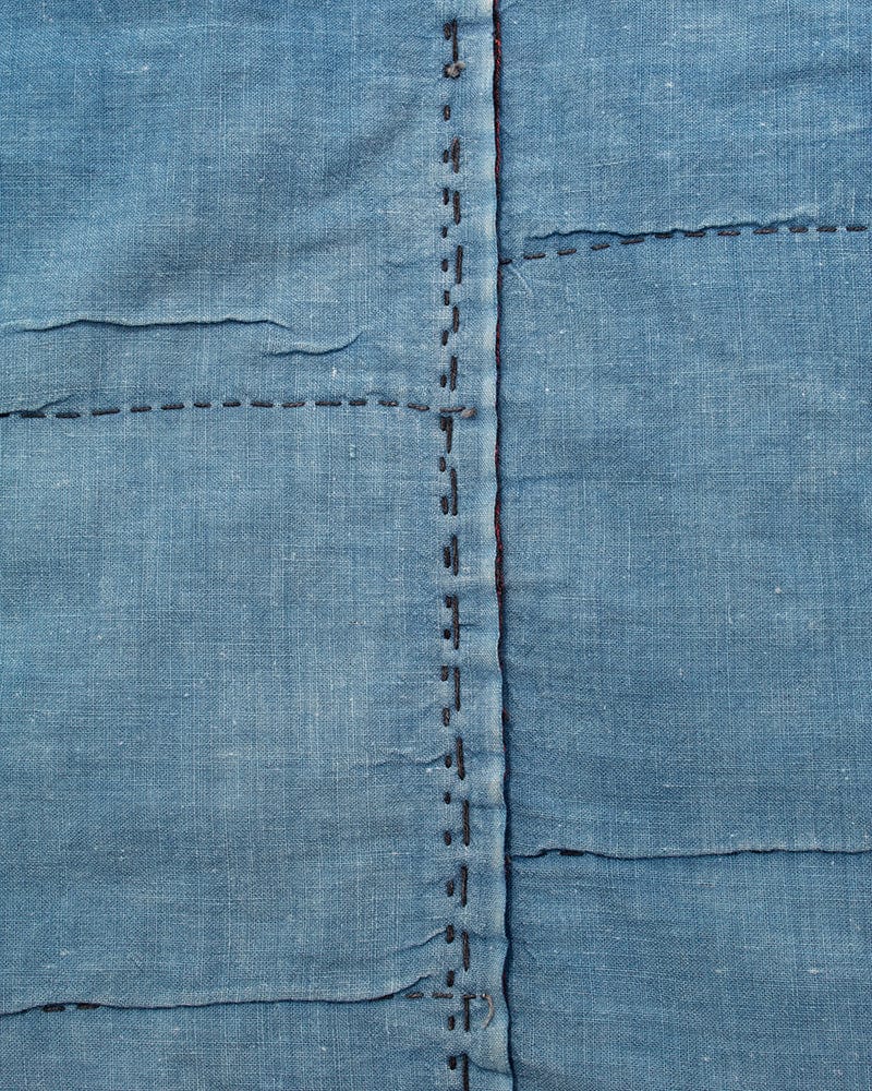 Vintage Noragi Vest, Reversible Boro, Buttoned Chest, Washed Indigo and White Kasuri Dots, Brown Shima