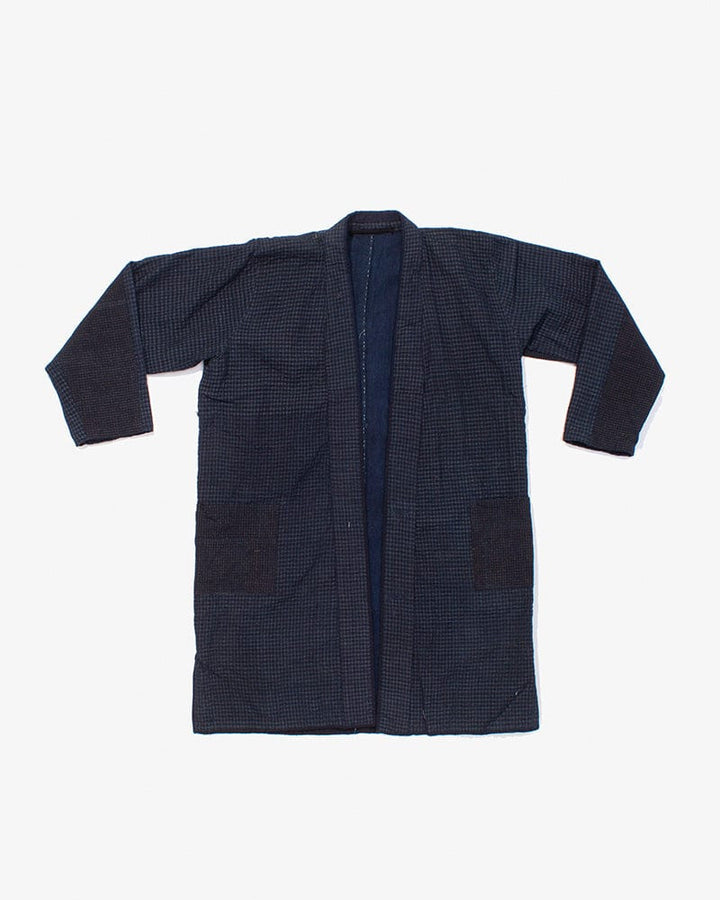 Vintage Noragi Jacket, Altered, Reversible Boro, Sashiko Stitched, Indigo and Yellow Grid