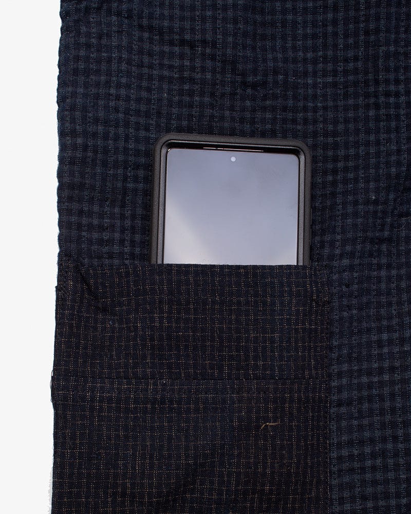 Vintage Noragi Jacket, Altered, Reversible Boro, Sashiko Stitched, Indigo and Yellow Grid