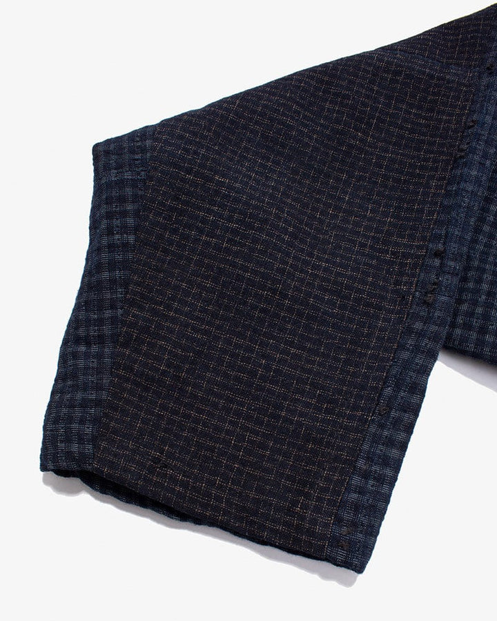 Vintage Noragi Jacket, Altered, Reversible Boro, Sashiko Stitched, Indigo and Yellow Grid