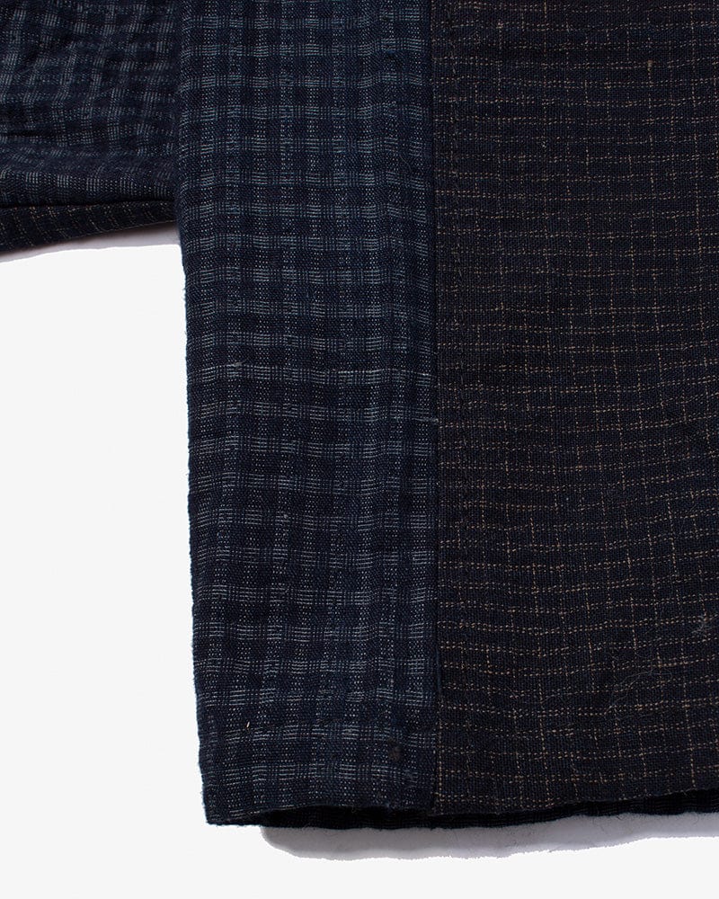 Vintage Noragi Jacket, Altered, Reversible Boro, Sashiko Stitched, Indigo and Yellow Grid