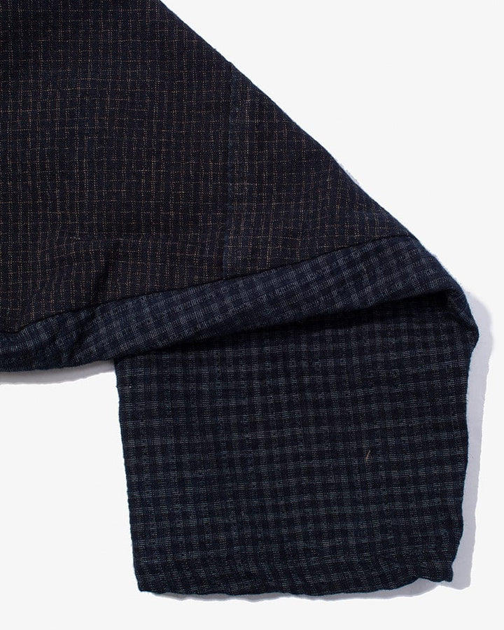 Vintage Noragi Jacket, Altered, Reversible Boro, Sashiko Stitched, Indigo and Yellow Grid