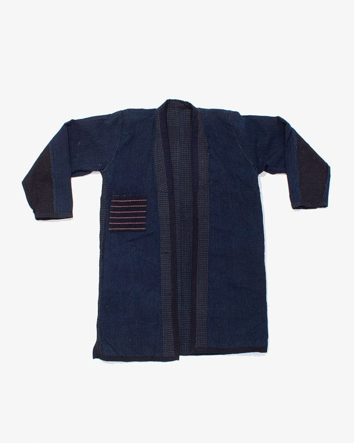 Vintage Noragi Jacket, Altered, Reversible Boro, Sashiko Stitched, Indigo and Yellow Grid