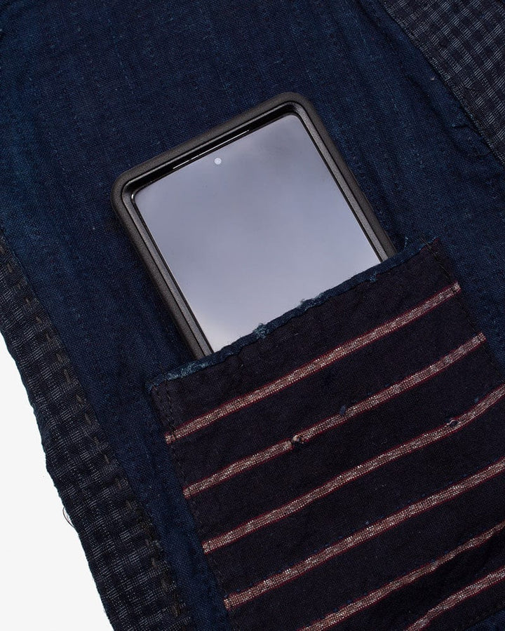 Vintage Noragi Jacket, Altered, Reversible Boro, Sashiko Stitched, Indigo and Yellow Grid