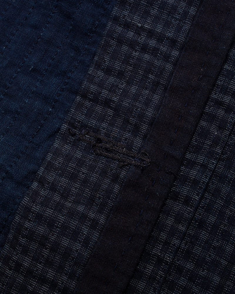 Vintage Noragi Jacket, Altered, Reversible Boro, Sashiko Stitched, Indigo and Yellow Grid