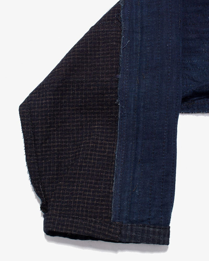 Vintage Noragi Jacket, Altered, Reversible Boro, Sashiko Stitched, Indigo and Yellow Grid