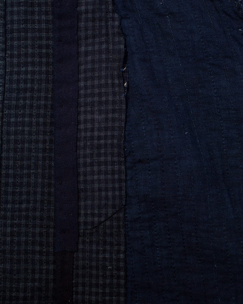 Vintage Noragi Jacket, Altered, Reversible Boro, Sashiko Stitched, Indigo and Yellow Grid