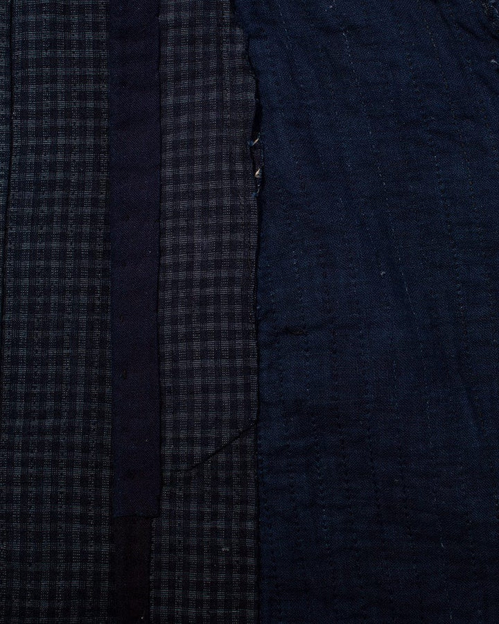 Vintage Noragi Jacket, Altered, Reversible Boro, Sashiko Stitched, Indigo and Yellow Grid