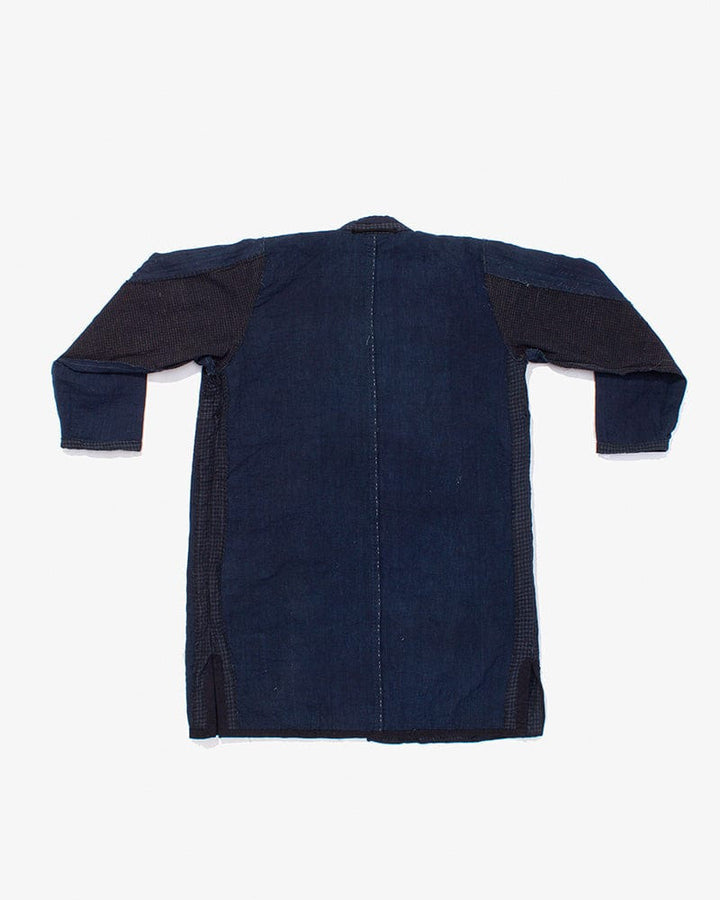 Vintage Noragi Jacket, Altered, Reversible Boro, Sashiko Stitched, Indigo and Yellow Grid