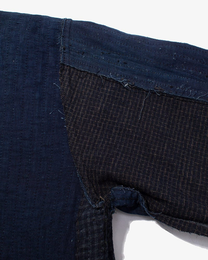 Vintage Noragi Jacket, Altered, Reversible Boro, Sashiko Stitched, Indigo and Yellow Grid