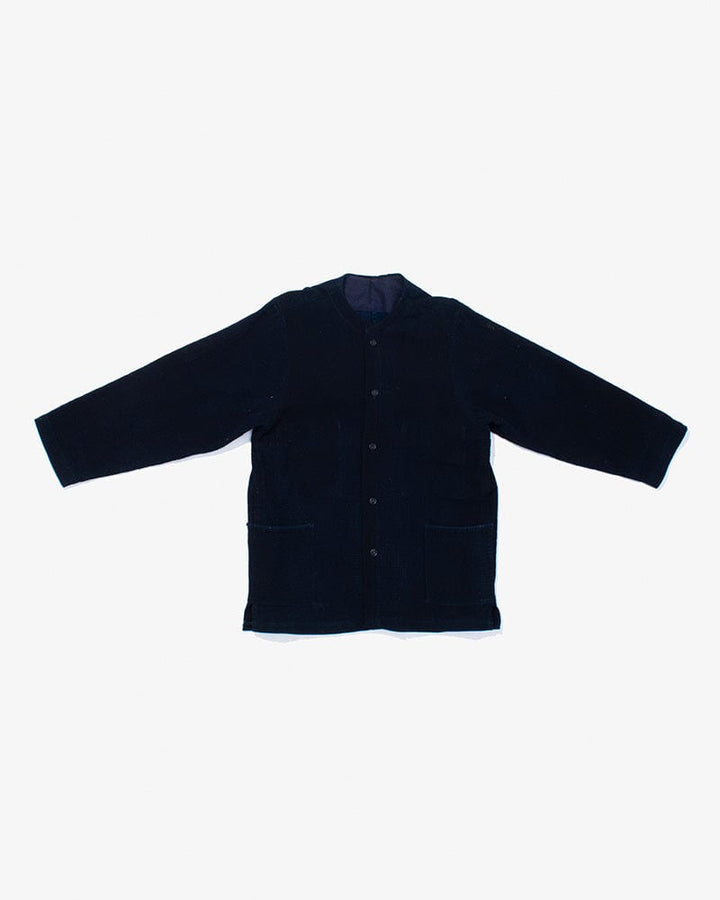 Vintage Noragi Jacket, Altered, Boro, Mandarin Collared Button-Up, Fully Sashiko Stitched, Dark Indigo