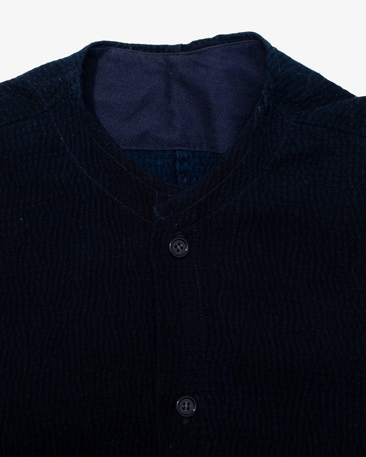 Vintage Noragi Jacket, Altered, Boro, Mandarin Collared Button-Up, Fully Sashiko Stitched, Dark Indigo