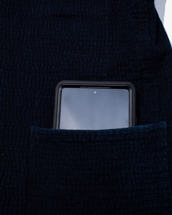 Vintage Noragi Jacket, Altered, Boro, Mandarin Collared Button-Up, Fully Sashiko Stitched, Dark Indigo