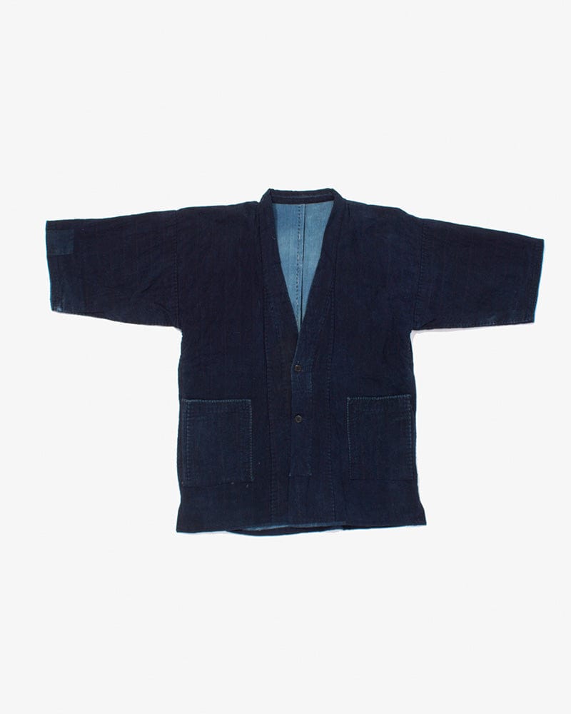 Vintage Noragi Jacket, Altered, Boro, Buttoned Torso, Sashiko Stitched, Dark and Washed Indigo