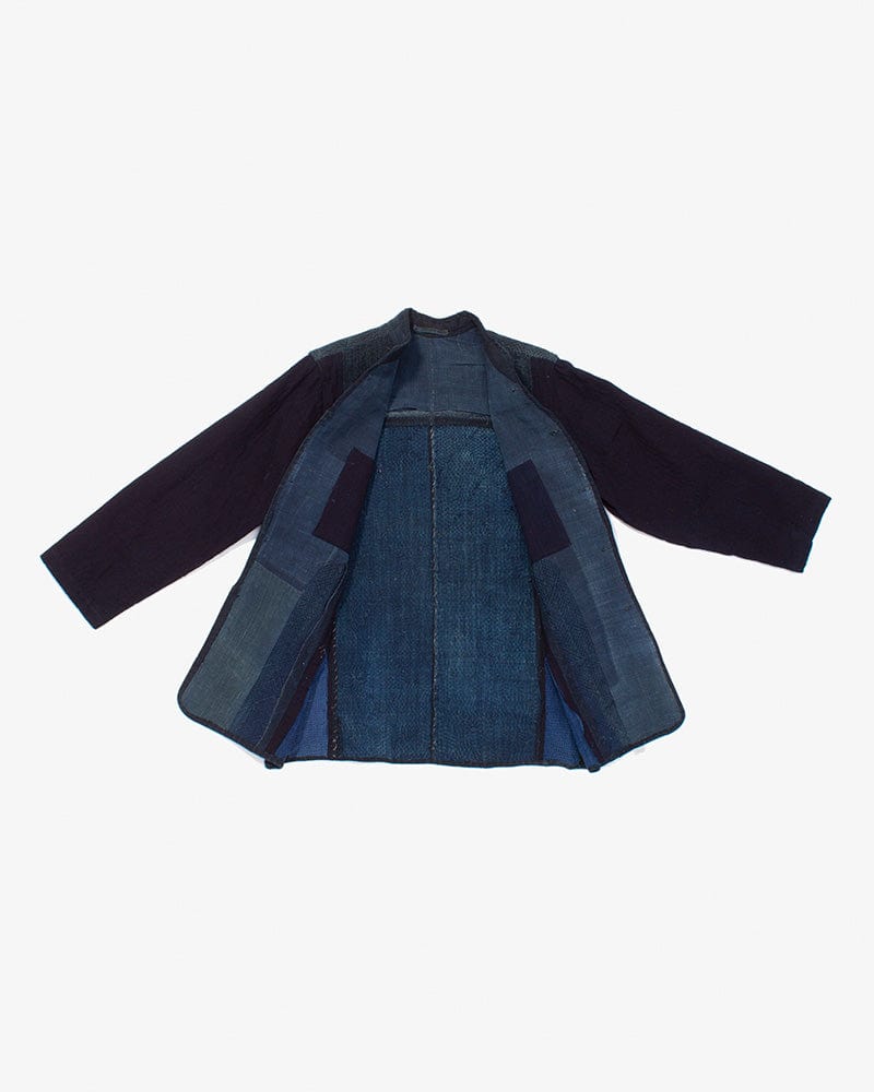 Vintage Noragi Jacket, Altered, Boro, Mandarin Collared Button Up, Kogin Sashiko, Shades of Faded Indigo