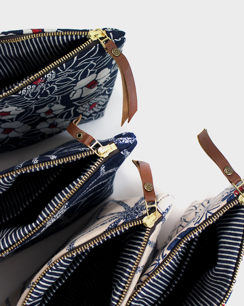 Kiriko Original Stand-Up Pouch, Navy Large Asanoha