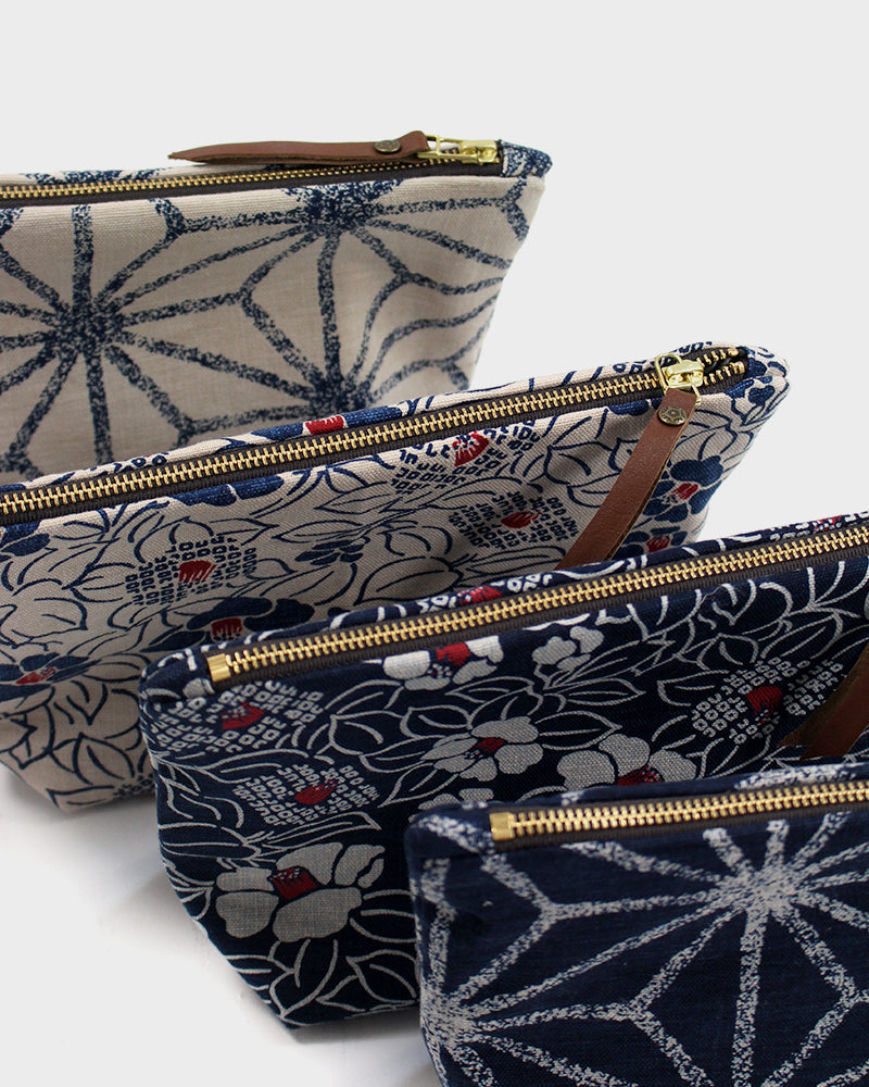 Kiriko Original Stand-Up Pouch, Navy Large Asanoha