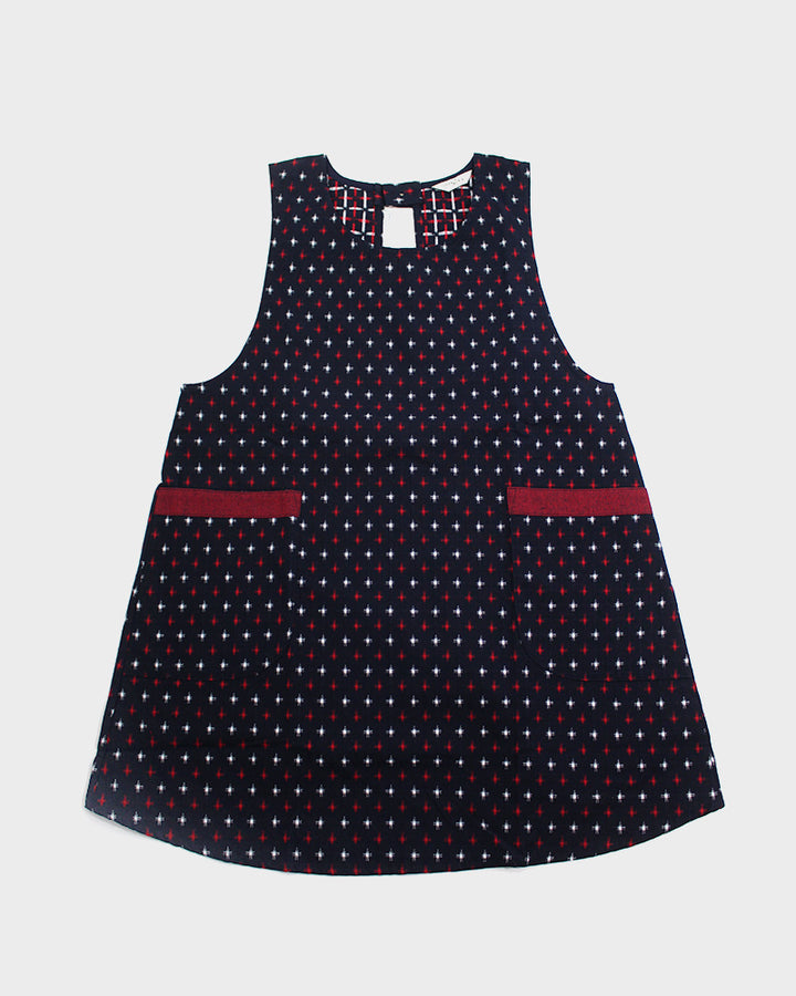 ToK Japanese Apron, Red Pockets, Indigo with Red and White Jyuji
