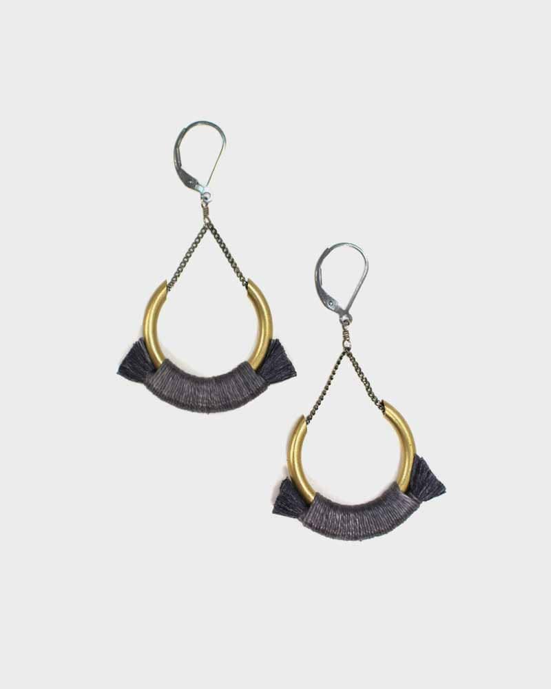 Boet, Small Crest Earrings, Charcoal Blue