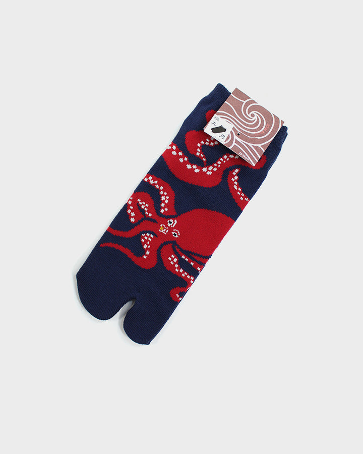 Tabi Ankle Socks, Dark Blue and Red Tako (M/L)