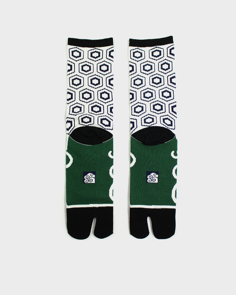 Wa-Modern, Tabi Socks, Crew, Karakusa and Kikkou, Green and White (M/L)
