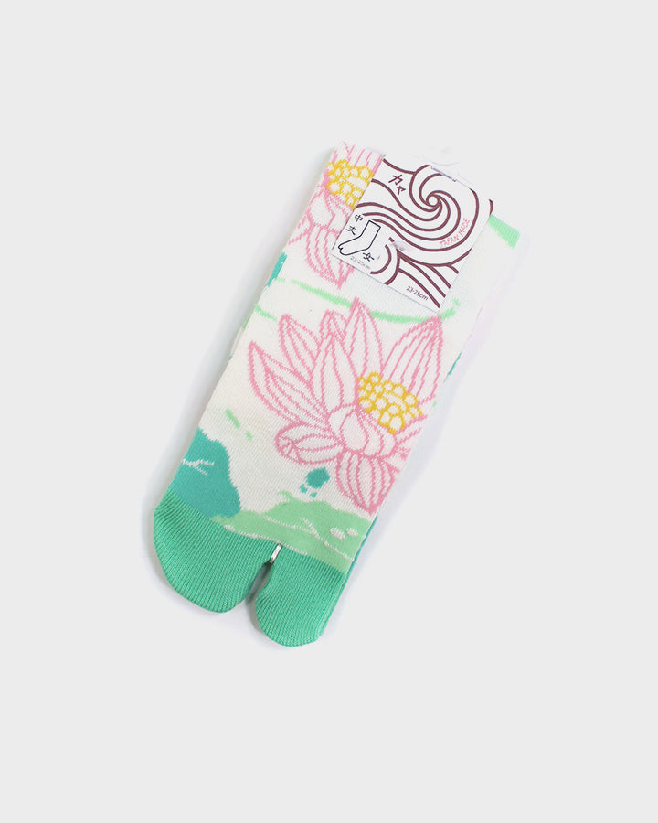Tabi Socks, Green and Pink Lotus Flower (S/M)