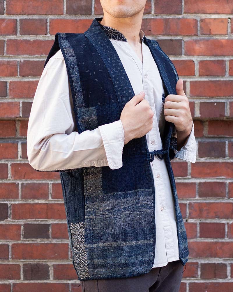 Vintage Noragi Vest, Reversible Boro, Indigo Sakiori and Kogin Sashiko Vest