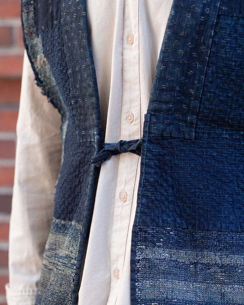 Vintage Noragi Vest, Reversible Boro, Indigo Sakiori and Kogin Sashiko Vest