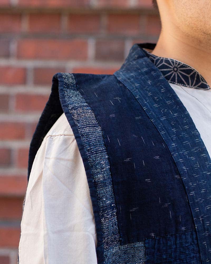 Vintage Noragi Vest, Reversible Boro, Indigo Sakiori and Kogin Sashiko Vest