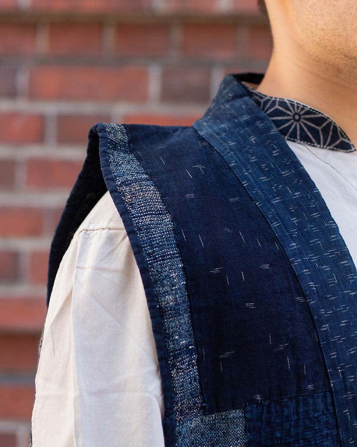 Vintage Noragi Vest, Reversible Boro, Indigo Sakiori and Kogin Sashiko Vest