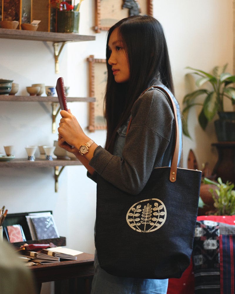 Kiriko Original Large Tote Bag, Selvedge Denim, Indigo Logo