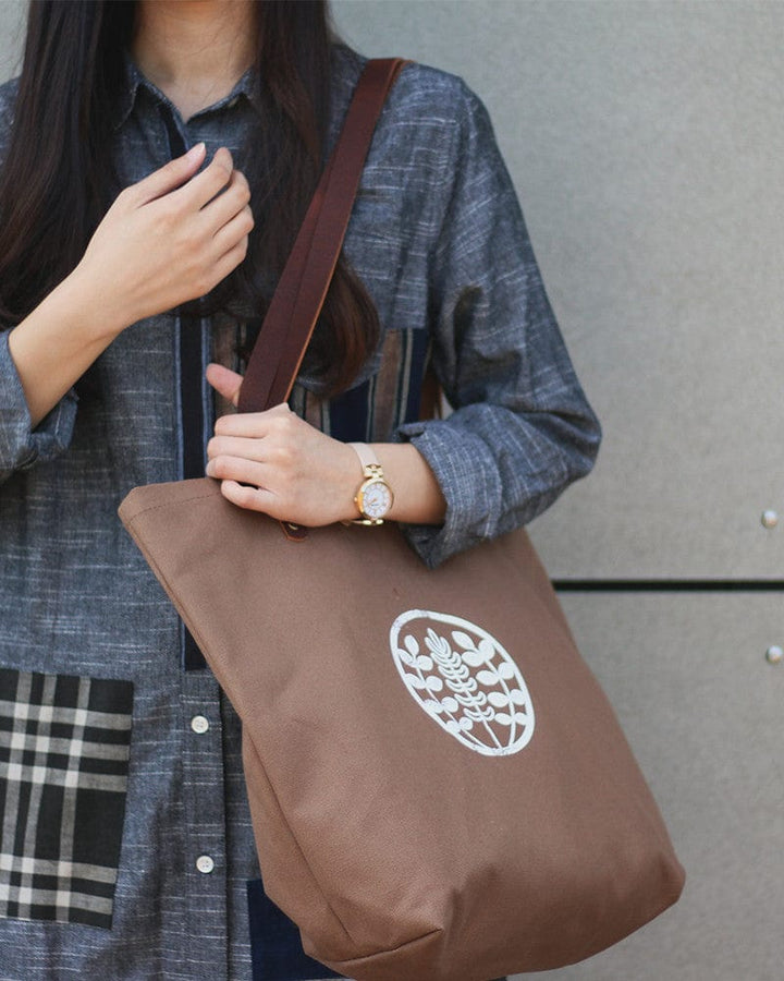 Kiriko Original Large Tote Bag, Canvas, Brown Logo