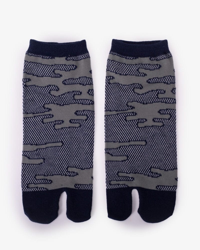 Wa-Modern, Tabi Socks, Ankle, Kakure Kanoko Mesh, Indigo and Grey (M/L)