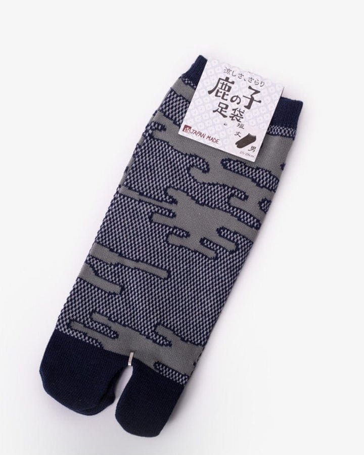 Wa-Modern, Tabi Socks, Ankle, Kakure Kanoko Mesh, Indigo and Grey (M/L)