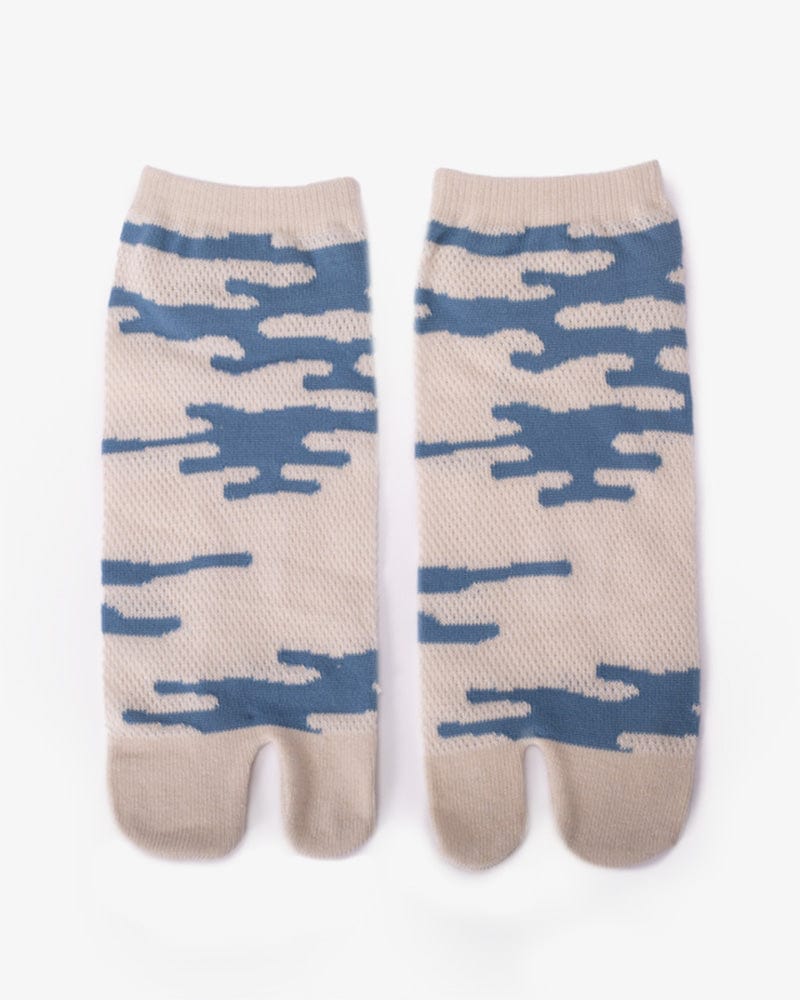 Wa-Modern, Tabi Socks, Ankle, Kakure Kanoko Mesh, White and Blue (M/L)